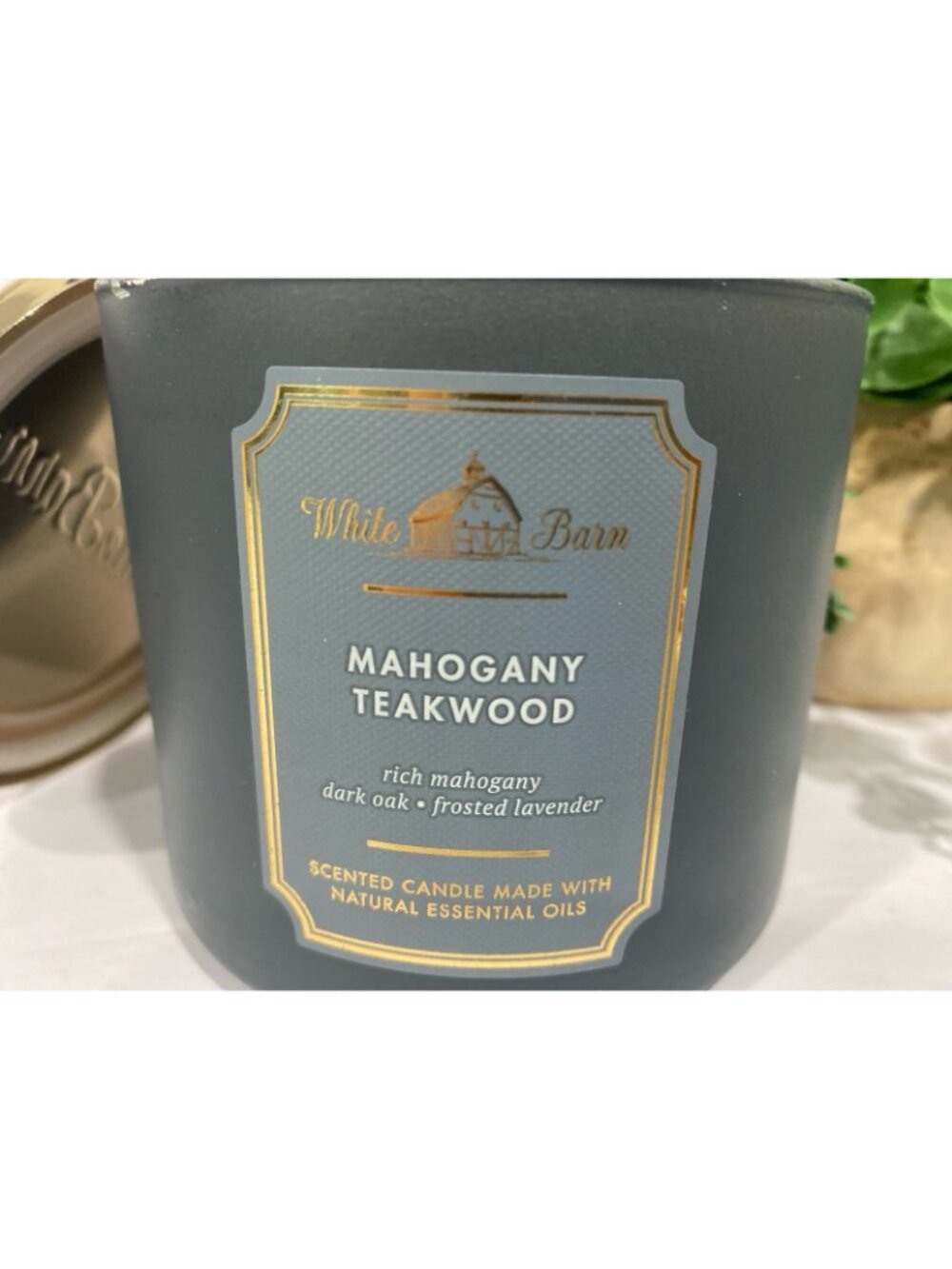 “Mahogany Teakwood” Bath & Body Works White Barn New 3 Wick Candle - Picture 2 of 7